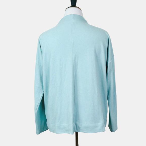 J Jill Size M Mock Neck Top Drop Shoulder Stretch Fleece Light Blue - Picture 4 of 9